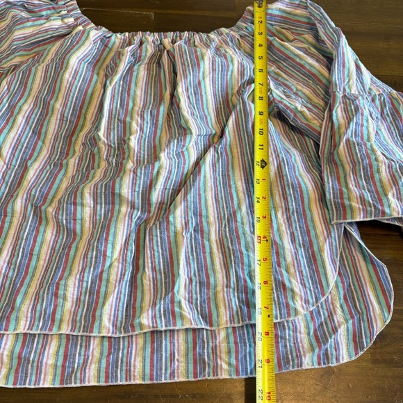 SEE BY CHLOE OFF SHOULDER TOP Bell Sleeves Striped M Cotton Boho Coastal - Picture 8 of 12